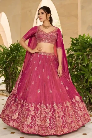 Majestic Rose Pink Embroidered Lehenga Choli – US Trend Couture Bridal Edition