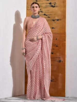 Blush Pink Striped Saree – Minimalism with Maximum Market Appeal