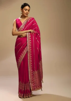 Capital Bloom Pink & Gold Embroidered Sare