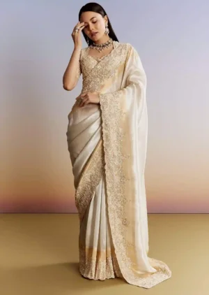 Ivory Dividend White & Gold Embroidered Saree