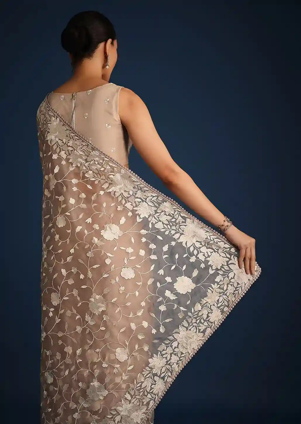 Heritage Yield Beige & Cream Floral Embroidered Saree - Image 2