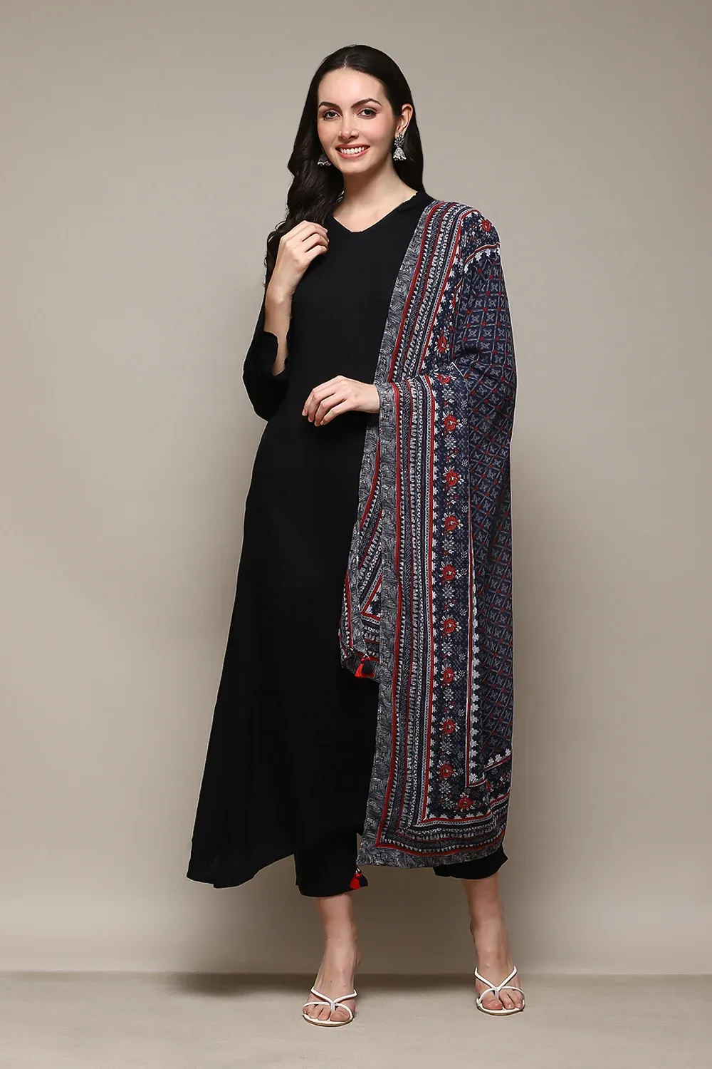 Elite Noir Luxe Kurta Set with Premium Ajrakh Print Dupatta