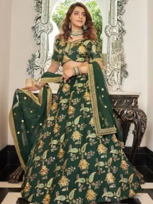 Emerald Green & Gold Embroidered Art Silk Lehenga Choli