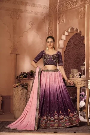 Royal Purple & Pink Ombre Bridal Lehenga Choli