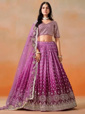 Bridal Rani Pink Ombre Georgette Lehenga Choli with Heavy Mirror & Sequin Work