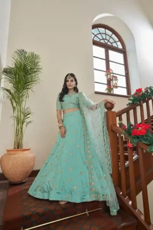 Pastel Aqua Blue Embroidered Lehenga Choli