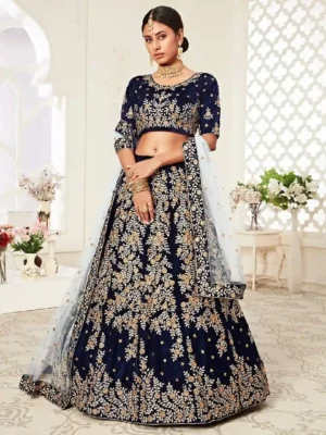 Luxury Navy Blue Velvet Lehenga Choli – The Perfect Royal Ensemble