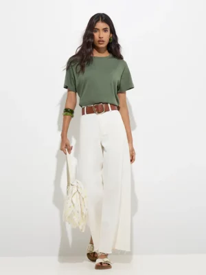 Women’s Olive Green Relaxed-Fit T-Shirt