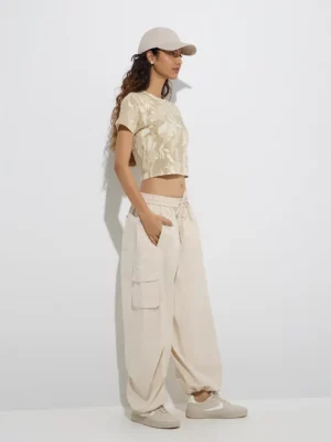 Women’s Beige Camouflage Crop T-Shirt