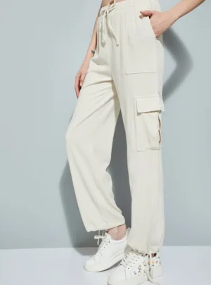 Women’s Ecru Cargo Jogger Pants – Street-Style Comfort with Utility Pockets