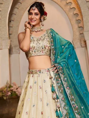 Royal Emerald Green Embroidered Lehenga Choli Set