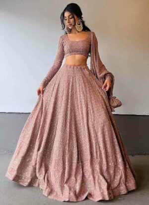 Rosy Brown Lucknowi Sequin Embroidered Lehenga Choli – US Trend Luxe Celebration Wear