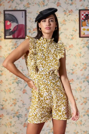 Golden Bloom Parisian Ruffle Playsuit – Western Luxe Edition