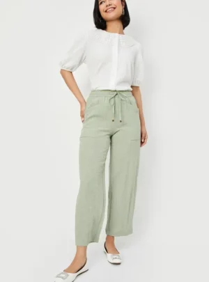Mint Green Wide-Leg Drawstring Pants – Lightweight Casual Linen Blend Trousers