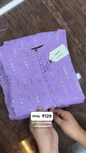 Lavender Floral Embroidered Kurti – Elegant Formal Collection