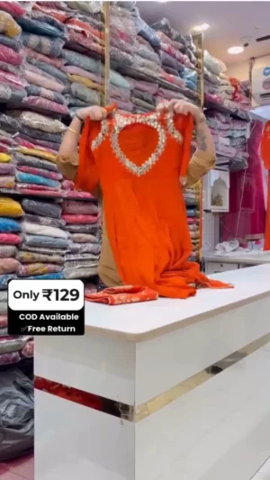 Royal Orange Embroidered Suit Set – Festive Statement Collection