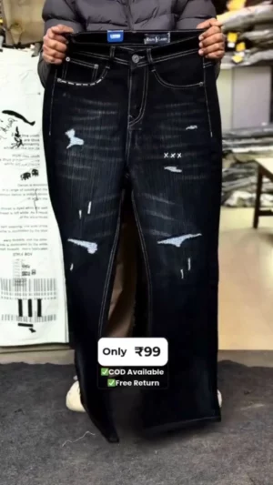 Dark Wash Distressed Straight Fit Jeans – Bold Street Style Edition