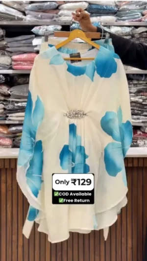 Elegant Blue Floral Layered Kaftan Dress – Graceful Statement Wear