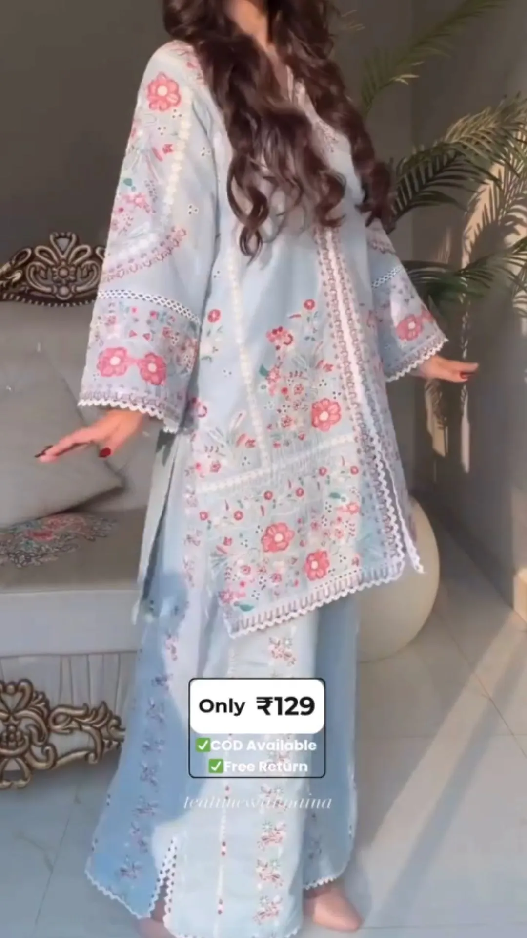 Pastel Blue Floral Embroidered Suit Set – Graceful Festive Elegance