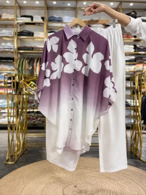 Women’s Floral Printed Co-Ord Set – Oversized Shirt with Straight Pants