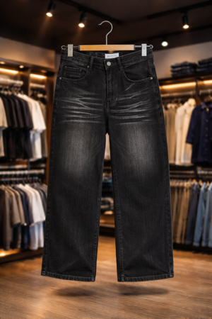 Men’s Classic Black Denim Jeans – Premium Washed Straight Fit