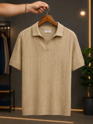 Men’s Premium Knitted Polo T-Shirt – Textured Stylish Casual Wear