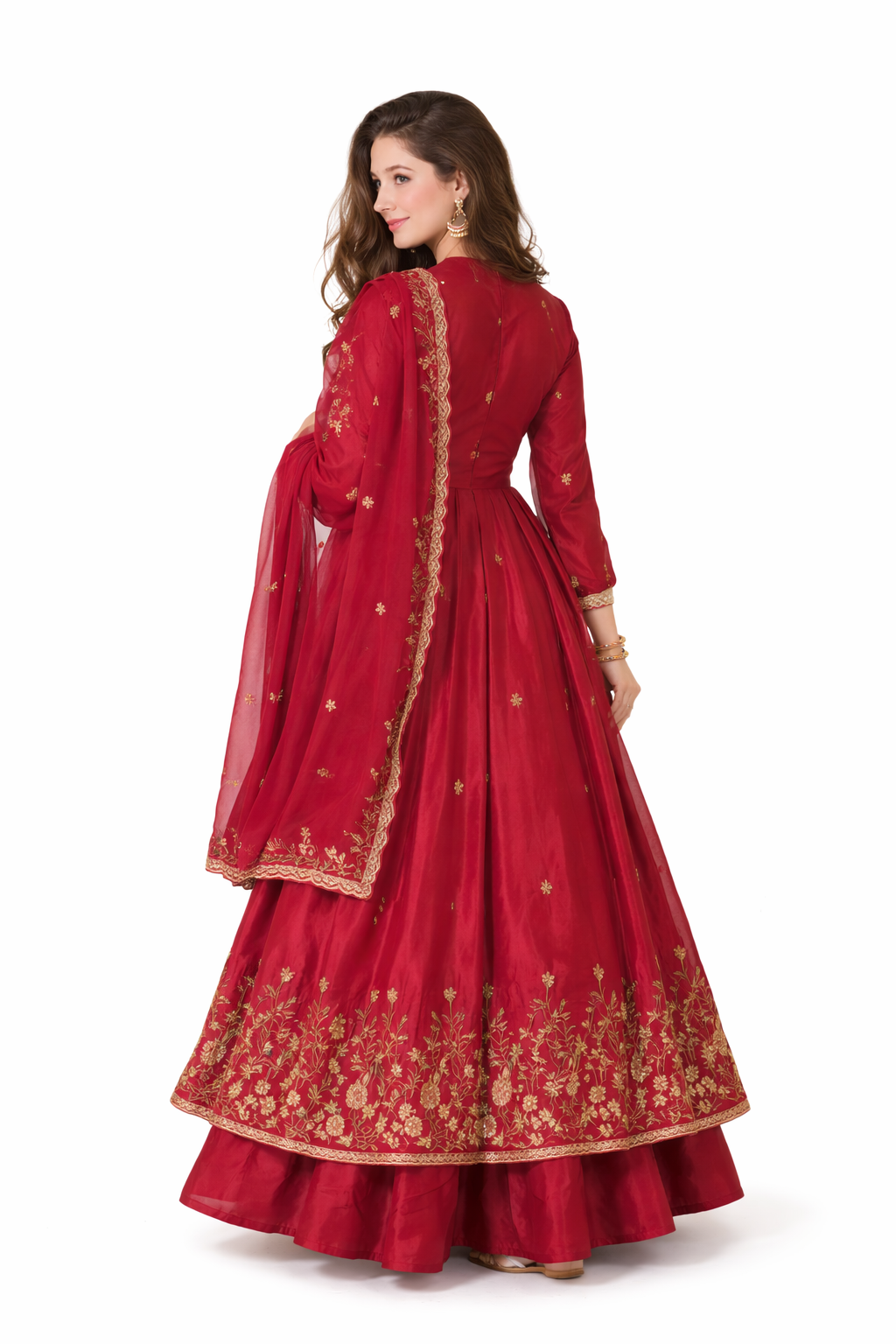 Women’s Maroon Embroidered Anarkali Suit Set – Rich Floral Detailing with Dupatta - Image 2