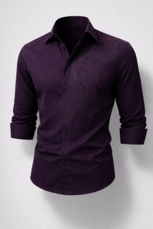Men’s Premium Purple Party Wear Shirt – Stylish Embroidered Design