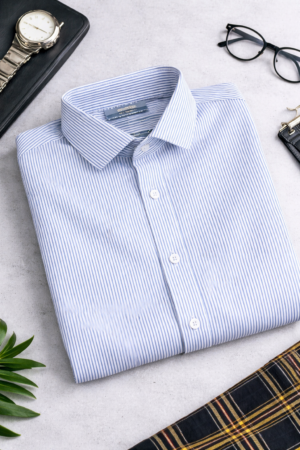 Men’s Blue Striped Formal Shirt – Classic Tailored Elegance