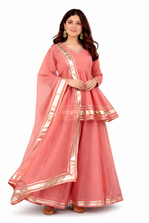 Women’s Peach Anarkali Suit Set – Classic Flare with Elegant Dupatta