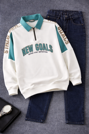 Men’s Sporty Sweatshirt & Jeans Combo – Casual Street Style Essential